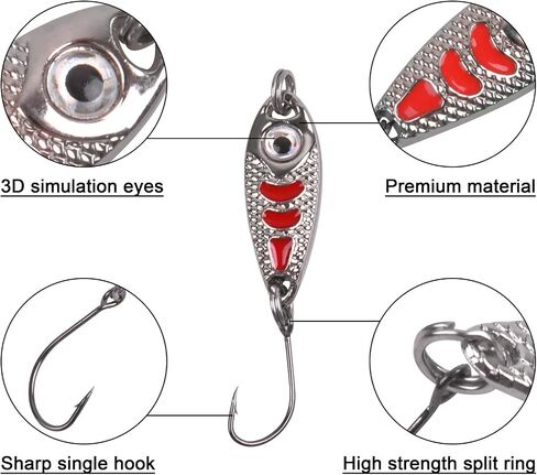 12PCS Fishing Spoons Trout Fishing Colorful Hard Metal Spinner Baits Fishing Jig Spoon Lures Kit with Tackle Box in Saudi Arabia