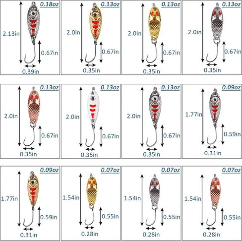 12PCS Fishing Spoons Trout Fishing Colorful Hard Metal Spinner Baits Fishing Jig Spoon Lures Kit with Tackle Box in Saudi Arabia