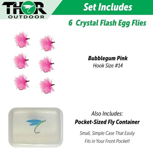 Thor Outdoor Crystal Flash Egg Fly with Case - Wet Fishing Flies for Steelhead Trout, Salmon, Panfish, Bluegill in Kuwait