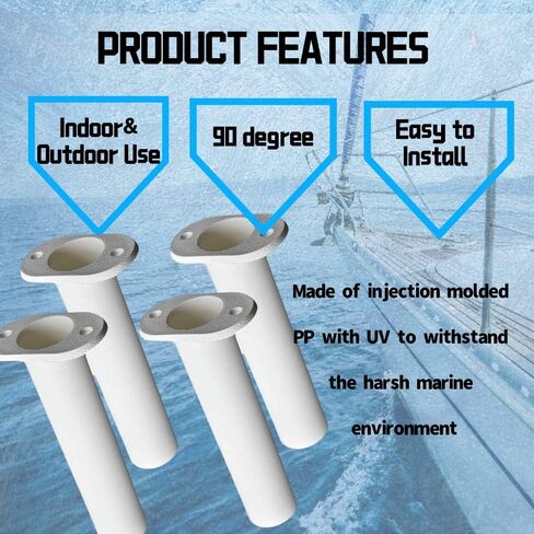 Norsea Fishing Rod Holder White Plastic with UV Resistant 90 Degree Flush Mount 4PCS for Yacht and Boats in Kuwait