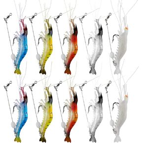 WANBY Fishing Shrimp Lures Artificial Silicone Soft Bait Set Luminous Swimbait Shrimp Fishing Lure with Hooks Fishing Tackle Freshwater/Saltwater