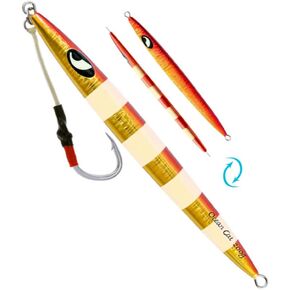 OCEAN CAT Slow Pitch Jigging Fishing Lures, Glow Jigs Kit for Saltwater Fishing with Assist Slow Pitch Jig Hook Flat Fall Jig Bait 60G/100G/150G/200G/250G