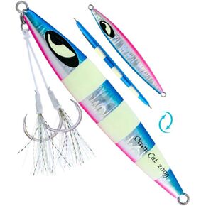 طُعم صيد السمك للقطط من OCEAN CAT، مجموعة أدوات الرقص المتوهجة لصيد الأسماك في المياه المالحة مع خطاف صيد مسطح للسقوط 60 جرام/100 جرام/150 جرام/200 جرام/250 جرام in Kuwait