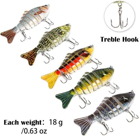 طُعوم الصيد من LUITON 5 قطع لطُعوم السباحة متعددة المفاصل والبحر البطيء في المغسلة البطيئة ومياه البحر المالحة وصيد السمك (علبة معالجة مجانية) in Kuwait