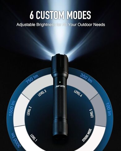 مصباح يدوي هيرام أورورا 3000 لومن تكتيكي مع 465 ياردة. الوصول، ضوء بندقية زوومابلي مع 5 مستويات ووضع ستروب، IP68 WML مع حلقات تثبيت الدراجة والبندقية، ضوء بندقية LED عالي التحمل للبيكاتيني in Kuwait