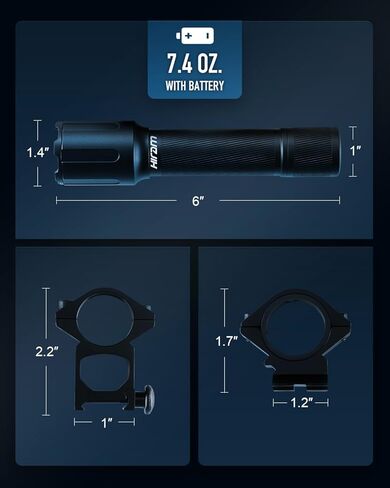 مصباح يدوي هيرام أورورا 3000 لومن تكتيكي مع 465 ياردة. الوصول، ضوء بندقية زوومابلي مع 5 مستويات ووضع ستروب، IP68 WML مع حلقات تثبيت الدراجة والبندقية، ضوء بندقية LED عالي التحمل للبيكاتيني in Kuwait