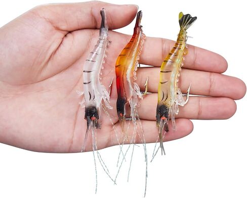 Fishing Shrimp Lures Artificial Silicone Soft Bait Set Luminous Swimbait Shrimp Fishing Lure with Hooks Fishing Tackle Freshwater/Saltwater in Kuwait