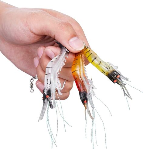 Fishing Shrimp Lures Artificial Silicone Soft Bait Set Luminous Swimbait Shrimp Fishing Lure with Hooks Fishing Tackle Freshwater/Saltwater in Kuwait