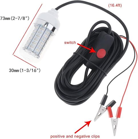 RTNLIT 12V 15W LED Fishing Light, Underwater 108 LEDs Fish Finder Lamp, Submersible Night Fishing Lure Bait Finder Attracts Crappie/Prawns/Squid/Krill, IP68 with 5M Power Cord and Battery Clip in Saudi Arabia