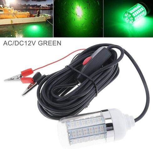 RTNLIT 12V 15W LED Fishing Light, Underwater 108 LEDs Fish Finder Lamp, Submersible Night Fishing Lure Bait Finder Attracts Crappie/Prawns/Squid/Krill, IP68 with 5M Power Cord and Battery Clip in Saudi Arabia