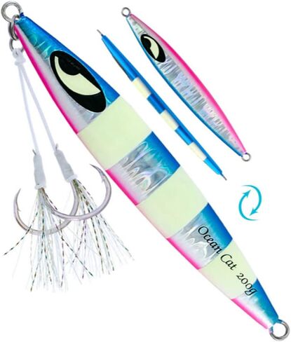 طُعم صيد السمك للقطط من OCEAN CAT، مجموعة أدوات الرقص المتوهجة لصيد الأسماك في المياه المالحة مع خطاف صيد مسطح للسقوط 60 جرام/100 جرام/150 جرام/200 جرام/250 جرام in Saudi Arabia