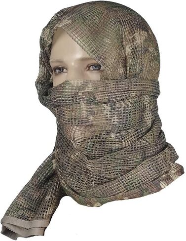 ام-تاك وشاح قناص شبكي مموه - وشاح شبكي تكتيكي للرقبة والوجه والوجه لصيد كرات الطلاء والتصوير البري، متعدد الالوان، مقاس واحد in Saudi Arabia