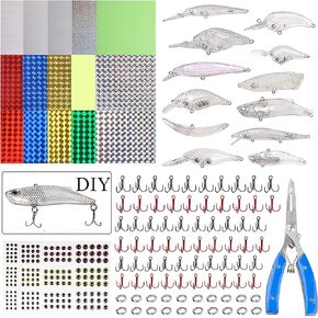 Unpainted Fishing Lures Making Kit DIY Crankbaits Minnow Kit - 321/355pcs Blank Hard Bait Lure Set Include Pliers Treble Hook Split Rings Lure Eyes Stickers Making Supplies Make Your Own Fishing Lures in Saudi Arabia