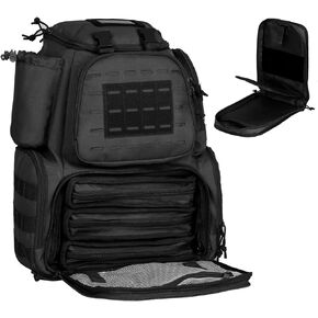 AUMTISC Pistol Gun Range Backpack for Handguns and Ammo, Tactical Shooting Range Bag with 3 Pistol Case, Black/Khaki