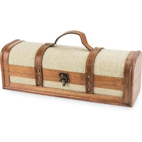 Twine Antique Wooden Decorative Box with Lid and Handle, Wine Accessory Sets, Wood, Faux Leather, Brass Accents, 2 Bottle in Kuwait