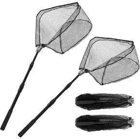 KOMCLUB Floating Fishing Net, Telescoping Pole Handle Foldable Fish Landing Net with Rubber Coated Mesh Fly Fishing net for Easy Fish Catch and Release Freshwater and Saltwater Men Women Kids