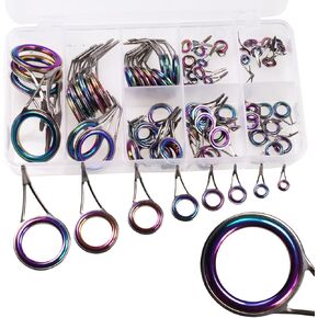 QualyQualy Fishing Rod Tip Repair Kit Fishing Rod Guides Stainless Steel Rainbow Laser Ceramic Ring Rod Tip Guide Replacement Baitcasting Fishing Rod Repair Kit 40pcs/75pcs