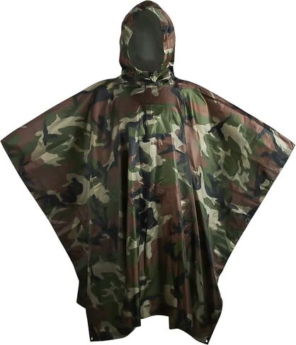 Tongcamo Camouflage Rain Poncho Waterproof 210T Ripstop Hooded Raincoat for Hunting Camping Marine Tent Shelter in Kuwait