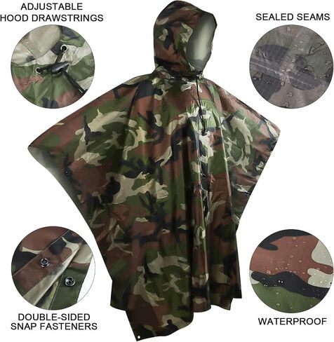 Tongcamo Camouflage Rain Poncho Waterproof 210T Ripstop Hooded Raincoat for Hunting Camping Marine Tent Shelter in Kuwait