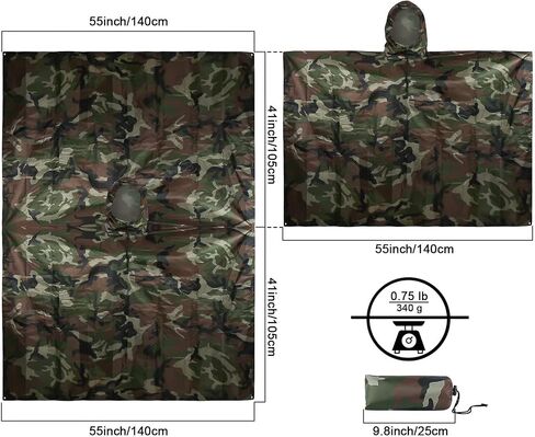 Tongcamo Camouflage Rain Poncho Waterproof 210T Ripstop Hooded Raincoat for Hunting Camping Marine Tent Shelter in Kuwait