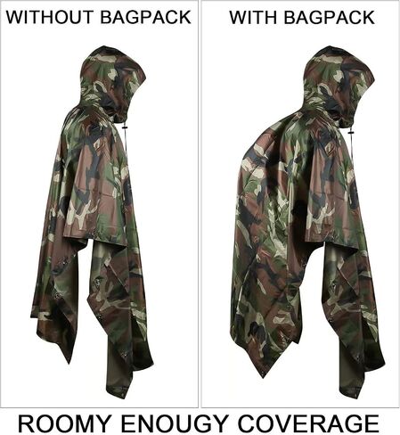 Tongcamo Camouflage Rain Poncho Waterproof 210T Ripstop Hooded Raincoat for Hunting Camping Marine Tent Shelter in Kuwait