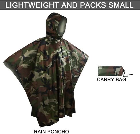 Tongcamo Camouflage Rain Poncho Waterproof 210T Ripstop Hooded Raincoat for Hunting Camping Marine Tent Shelter in Kuwait