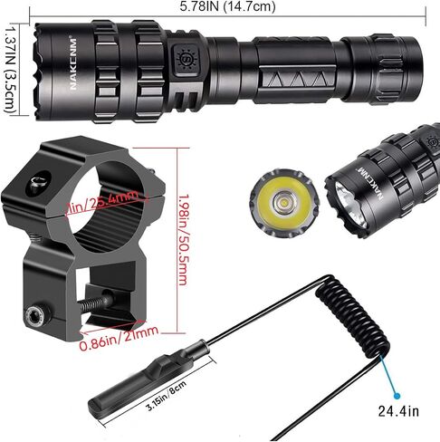 WishDeal 2 في 1 L2 مصباح يدوي LED مع طاقة قابلة لإعادة الشحن، حامل السكك الحديدية Picatinny واللمس 1285 1285 in Saudi Arabia