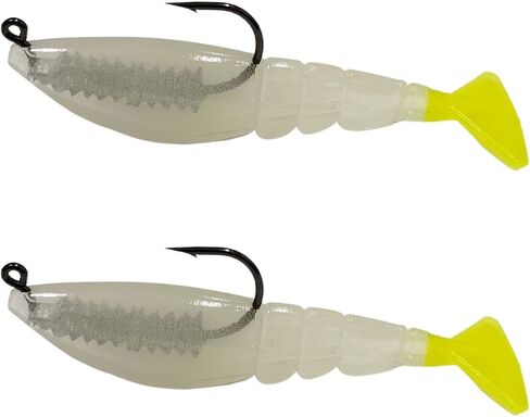 Four Horsemen Boom Boom Shrimp Plastic Bait Made in USA Saltwater Fishing Lures for Speckled Trout, Redfish - 1/8 Deathgrip Jighead Hook - Contains 2 Swimbaits in Saudi Arabia