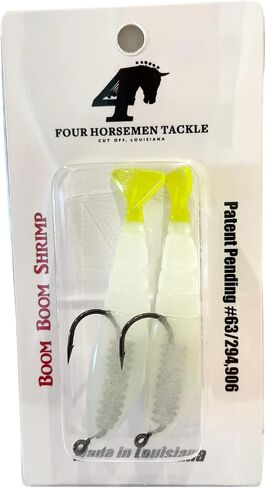 Four Horsemen Boom Boom Shrimp Plastic Bait Made in USA Saltwater Fishing Lures for Speckled Trout, Redfish - 1/8 Deathgrip Jighead Hook - Contains 2 Swimbaits in Saudi Arabia