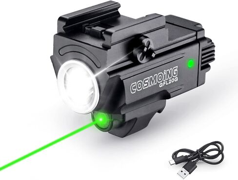 COSMOING Green Laser Light Combo, 800 Lumen USB Rechargeable Gun Flashlight Laser Sight Combo with Strobe Function for Pistol Handgun Rifles with Picatinny Rail Mount in Kuwait