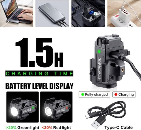COSMOING Green Laser Light Combo, 800 Lumen USB Rechargeable Gun Flashlight Laser Sight Combo with Strobe Function for Pistol Handgun Rifles with Picatinny Rail Mount in Kuwait