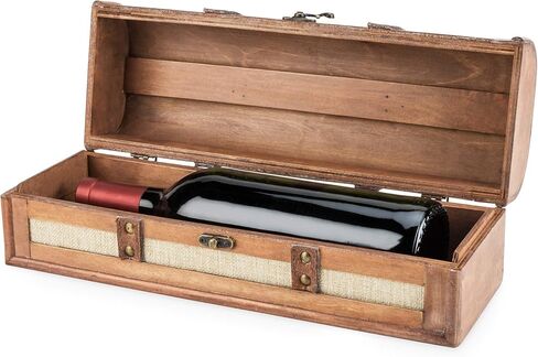Twine Antique Wooden Decorative Box with Lid and Handle, Wine Accessory Sets, Wood, Faux Leather, Brass Accents, 2 Bottle in Kuwait