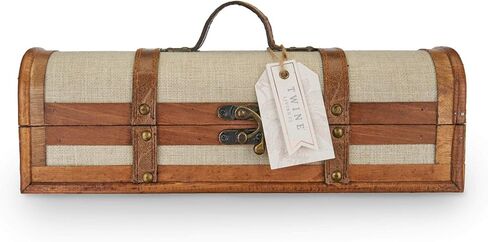 Twine Antique Wooden Decorative Box with Lid and Handle, Wine Accessory Sets, Wood, Faux Leather, Brass Accents, 2 Bottle in Kuwait