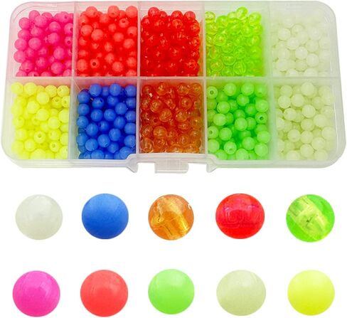 1000PCS 5mm Fishing Beads Accessories Set Mix 10 Colors Round Fishing Rig Beads Luminous Plastic Fishing Line Beads in Kuwait