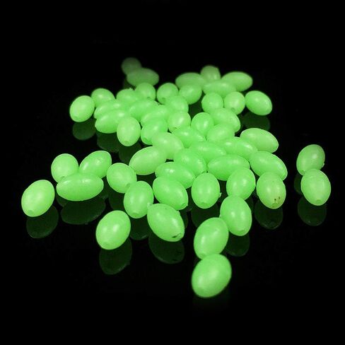OriGlam 100pcs Plastic Luminous Glow Fishing Beads Eggs, Glow in The Dark, Assorted Plastic Oval Round Shaped Glow Eggs, Rubber Fishing Beads Plastic Rig Beads in Saudi Arabia