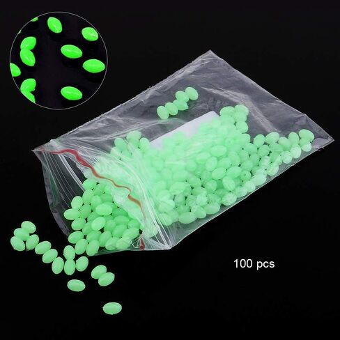 OriGlam 100pcs Plastic Luminous Glow Fishing Beads Eggs, Glow in The Dark, Assorted Plastic Oval Round Shaped Glow Eggs, Rubber Fishing Beads Plastic Rig Beads in Saudi Arabia