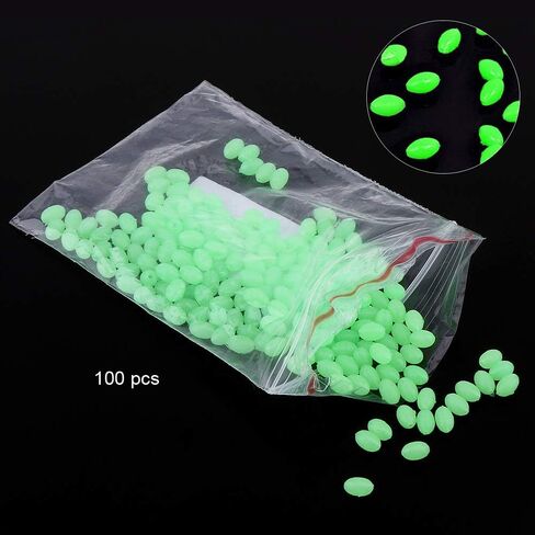 OriGlam 100pcs Plastic Luminous Glow Fishing Beads Eggs, Glow in The Dark, Assorted Plastic Oval Round Shaped Glow Eggs, Rubber Fishing Beads Plastic Rig Beads in Saudi Arabia