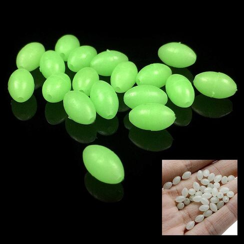 OriGlam 100pcs Plastic Luminous Glow Fishing Beads Eggs, Glow in The Dark, Assorted Plastic Oval Round Shaped Glow Eggs, Rubber Fishing Beads Plastic Rig Beads in Saudi Arabia