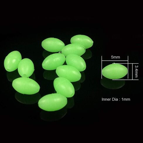OriGlam 100pcs Plastic Luminous Glow Fishing Beads Eggs, Glow in The Dark, Assorted Plastic Oval Round Shaped Glow Eggs, Rubber Fishing Beads Plastic Rig Beads in Saudi Arabia
