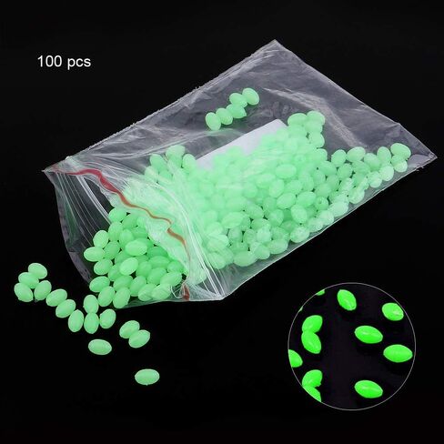 OriGlam 100pcs Plastic Luminous Glow Fishing Beads Eggs, Glow in The Dark, Assorted Plastic Oval Round Shaped Glow Eggs, Rubber Fishing Beads Plastic Rig Beads in Saudi Arabia
