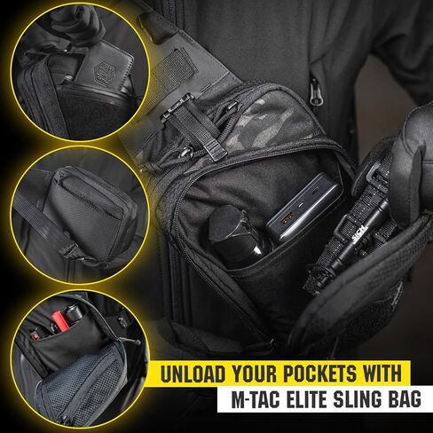 حقيبة M-Tac Elite Sling - حقيبة صدر تكتيكية كروسبودي مخفية تحمل CCW من EDC in Kuwait