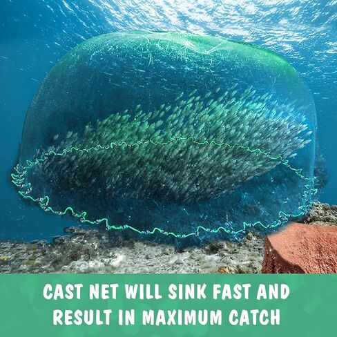 7ft Cast Nets for Fishing with Storage Bucket, Casting Nets for Bait Fish, Freshwater and Saltwater Fishing Nets, 1.5LB/Ft Heavy Duty Sinkers Throw Cast Net, Bait Traps, 3/8 Inch Mesh Size - by TTDMK in Kuwait