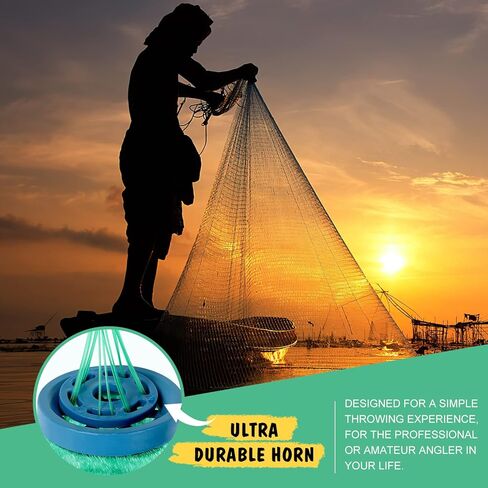 7ft Cast Nets for Fishing with Storage Bucket, Casting Nets for Bait Fish, Freshwater and Saltwater Fishing Nets, 1.5LB/Ft Heavy Duty Sinkers Throw Cast Net, Bait Traps, 3/8 Inch Mesh Size - by TTDMK in Kuwait