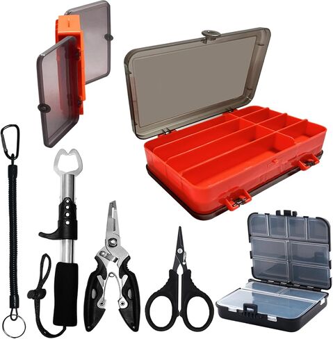 bumnay Fishing Tool Kit - Fishing Pliers Fish Lip Gripper,Muti-Function Fish Hook Remover, Fishing Tackle Boxes, Fly Fishing Tools Set Gift for Men in Kuwait