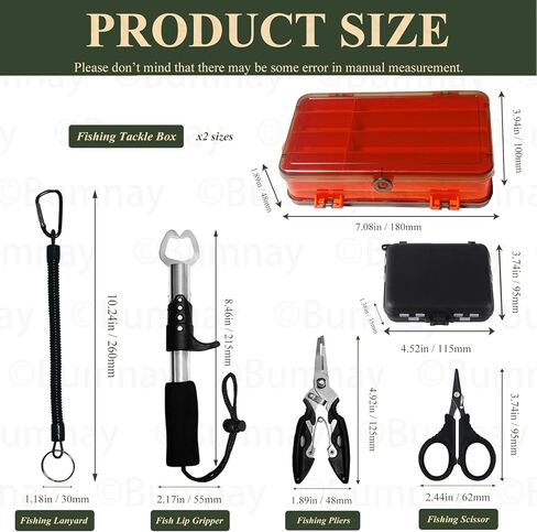 bumnay Fishing Tool Kit - Fishing Pliers Fish Lip Gripper,Muti-Function Fish Hook Remover, Fishing Tackle Boxes, Fly Fishing Tools Set Gift for Men in Kuwait