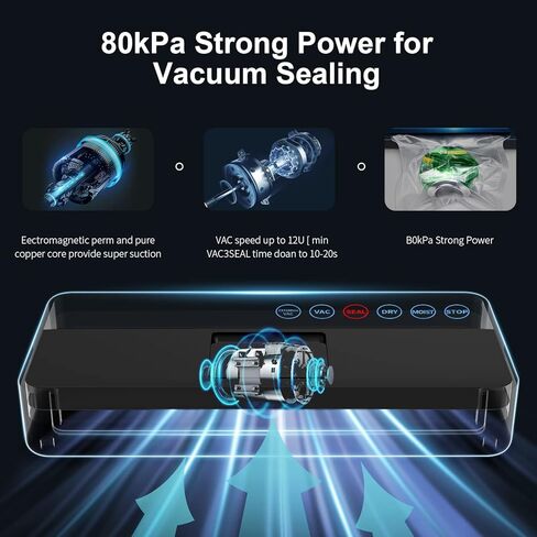 ماكينة ختم الطعام vsdk، ماكينة حفظ الطعام الأوتوماتيكية لحفظ الطعام مع أكياس مانعة للتسرب، أوضاع الطعام الرطبة الجافة، أضواء مؤشر LED، تصميم مدمج، ماكينة حفظ الطعام الأوتوماتيكية بالكامل 95 كيلو باسكال - أسود in Kuwait