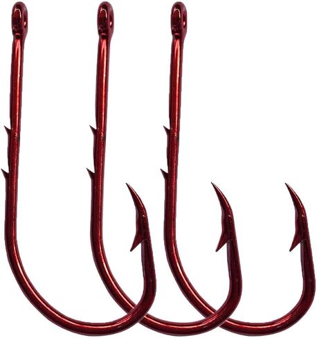 Cheerouters 100 Piece 5 Sizes 1/0-5/0 Offset Bait Holder Fishing Hooks Barbed Shank Beak Bait Holder Hook Offset with 2 Baitholder Barbs Jig Fish Hooks Red in Saudi Arabia