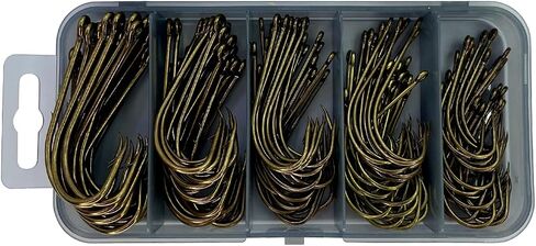 Cheerouters 100 Piece 5 Sizes 1/0-5/0 Offset Bait Holder Fishing Hooks Barbed Shank Beak Bait Holder Hook Offset with 2 Baitholder Barbs Jig Fish Hooks Red in Saudi Arabia