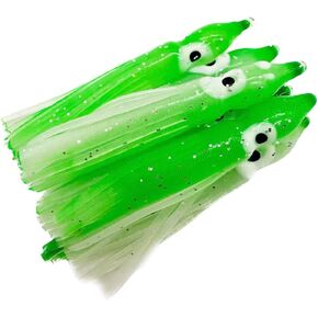 30pcs 1.97" Luminous Octopus Skirts Soft Plastic Trolling Lure Squid Skirts Fishing Hoochie Bait Lures 3 Color: Yellow/Green/Pink