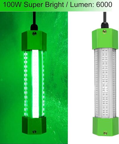 انكي طُعم سمك كرابي 12 فولت 100 واط 6000 لومن IP68 مصباح LED لجذب الاسماك الغاطسة ضوء الصيد تحت الماء الليلي مع سلك طاقة طويل للغاية 24.6 قدم in Kuwait